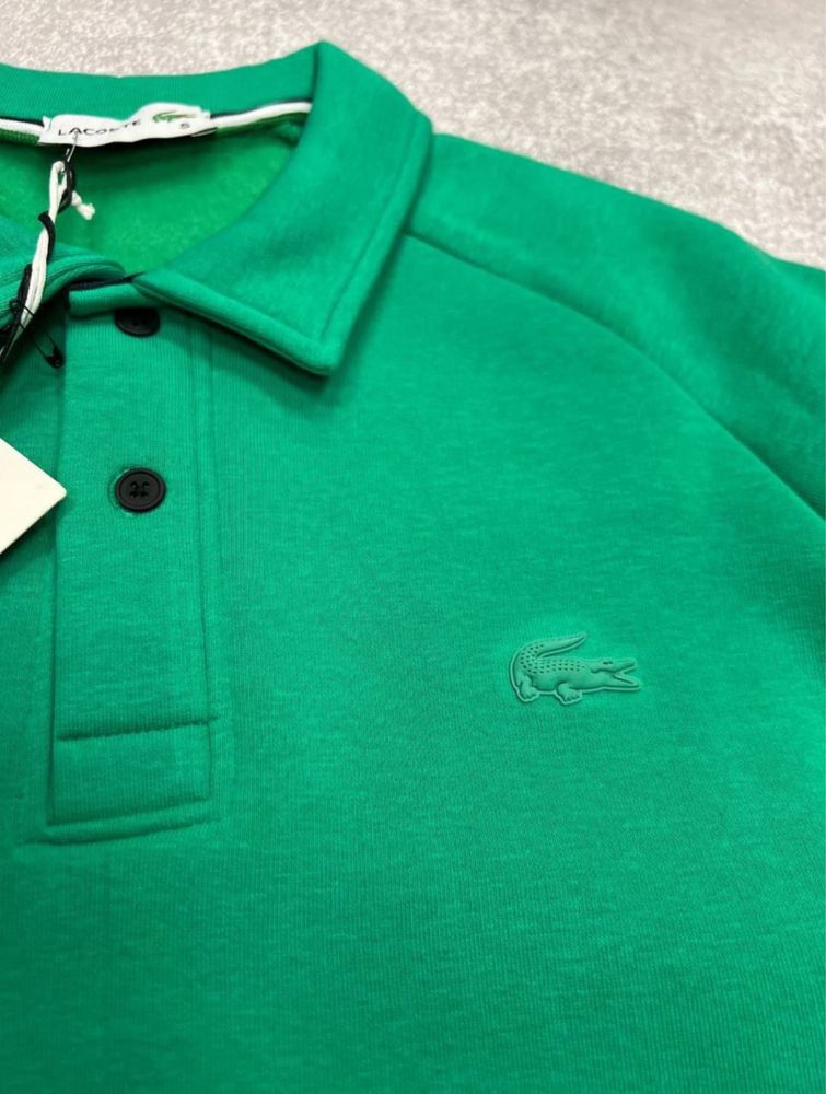 NEW SEASON 2024 Чоловічий лонгслів на флісі Lacoste в зеленому кольорі