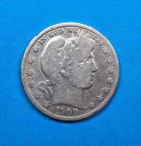 USA 1/2 dolara, Half Dollar Barber rok 1909, srebro 0,900