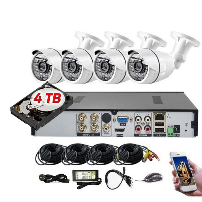 Kit DVR gravador + 4 cameras 5mp 2560p AHD + 4tb + APP para telemovel