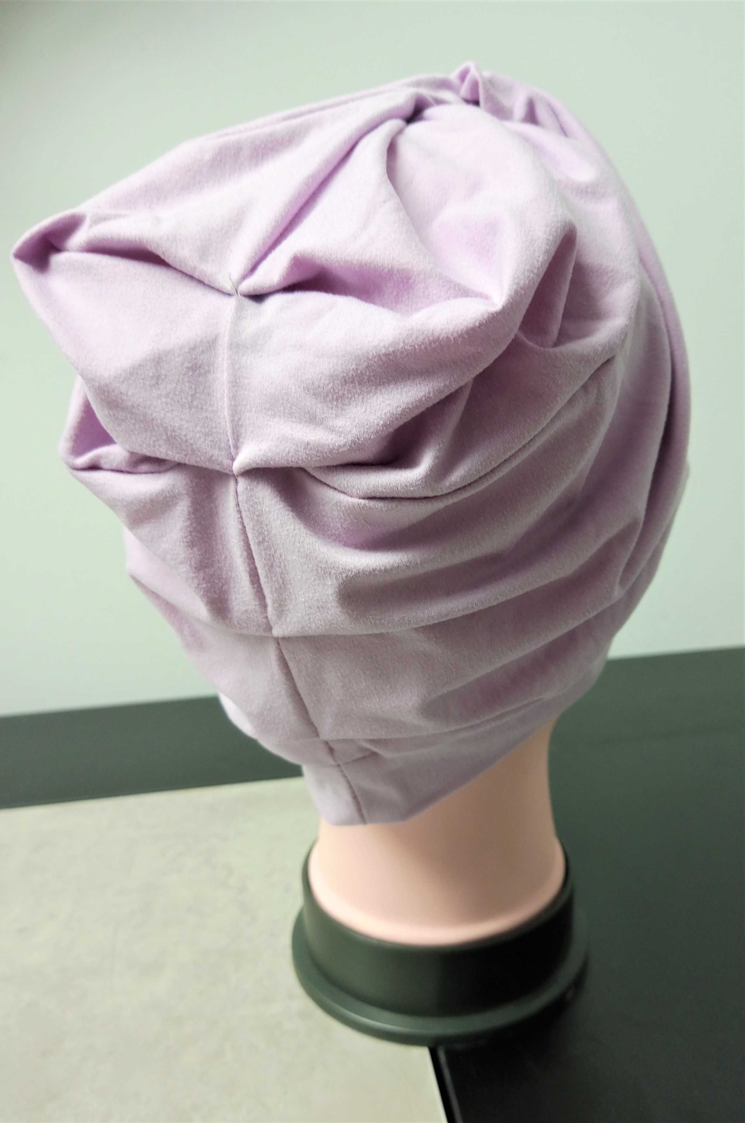 Czapka turban wiosenny damski fiolet liliowy handmade rozmiar 54