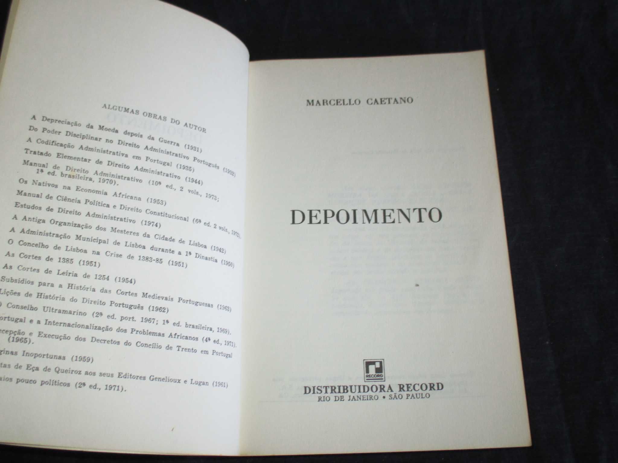 Livro Depoimento Marcello Caetano Record 1974