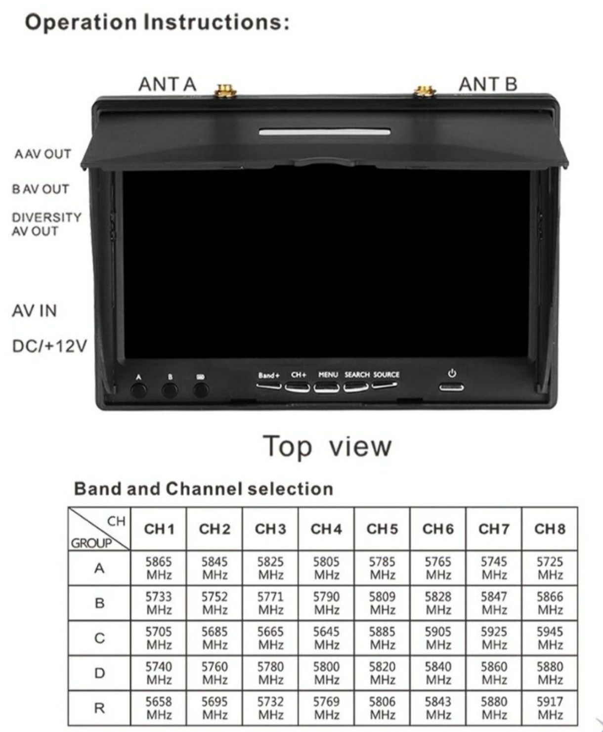 FPV монитор LCD 5802D 7" со встроенным приемником 5.8 GHz