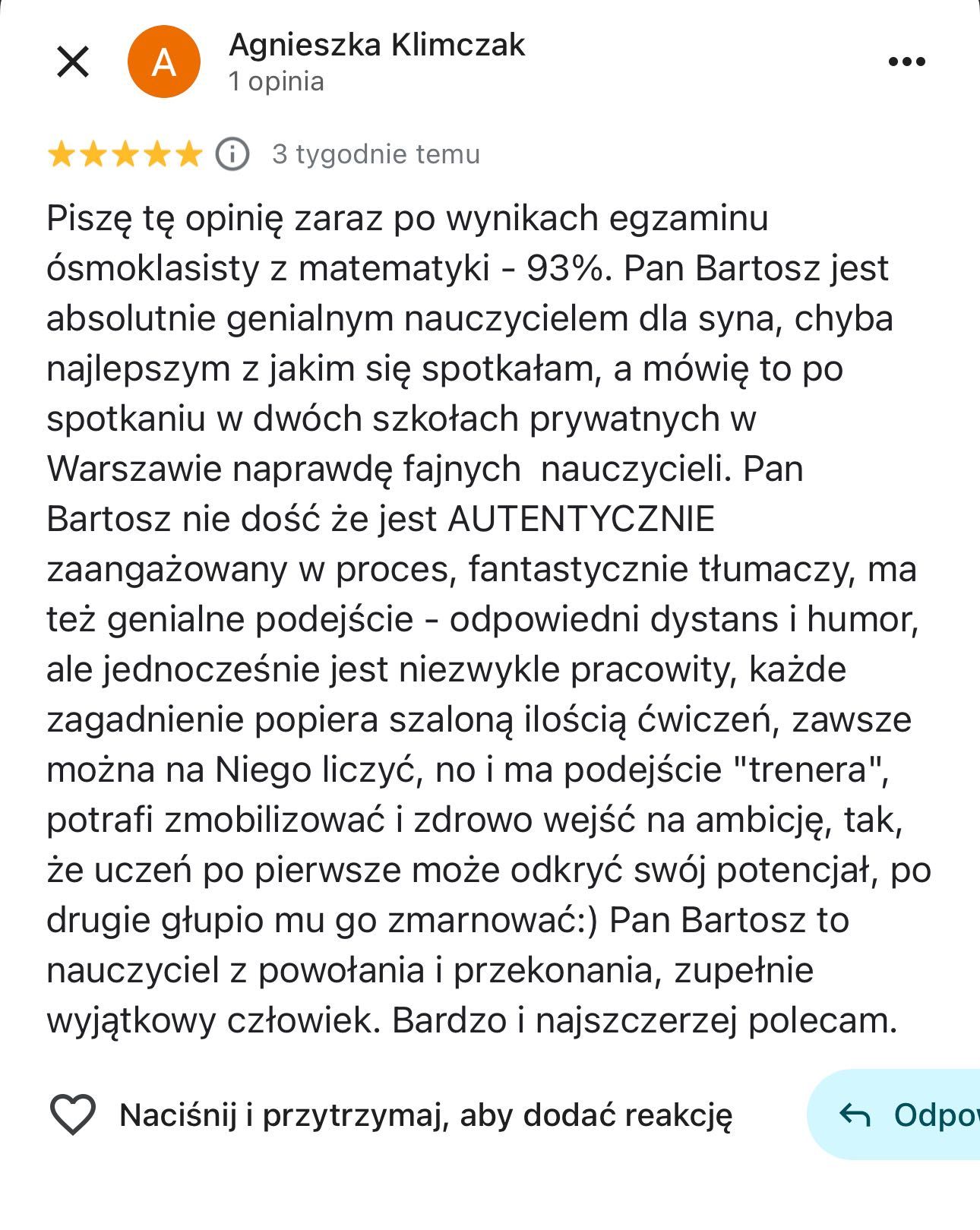 Korepetycje Matematyka z egzaminatorem CKE Szkoła Średnia i Podstawowa