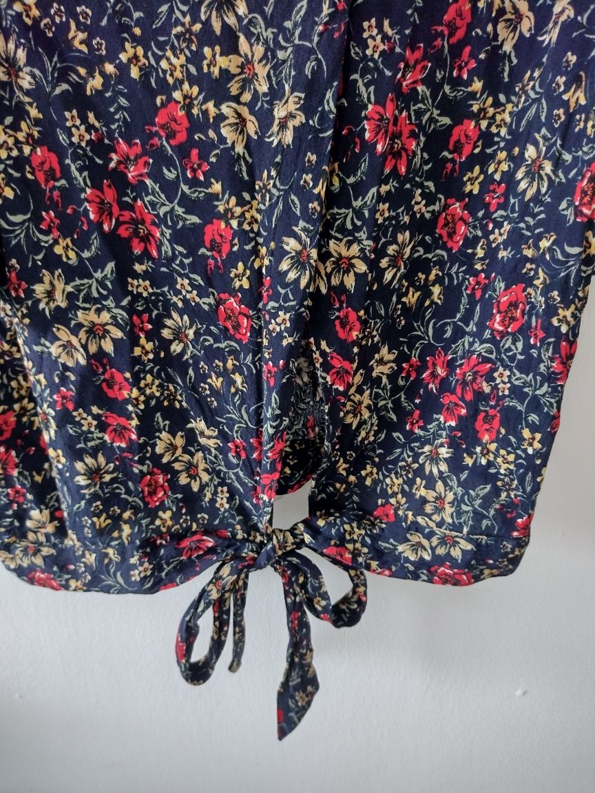Vintage bluzka t-shirt wycięte plecy w kwiaty apricot 42 XL. 100% wisk