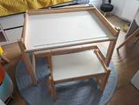 Biurko dziecięce IKEA Flisat + ławka regulowana + zestaw pojemników