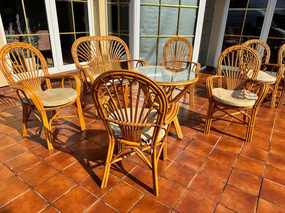 Fotel rattanowy wiklina krzesło ogrodowy leżak fotelik ławka stolik