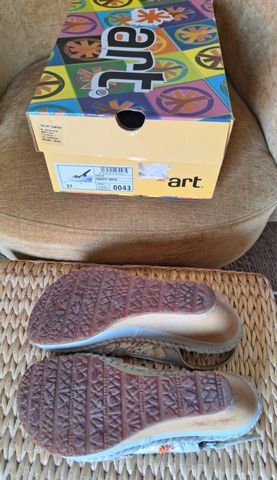 Sandálias em cunha, branco cinza, marca ART, 37