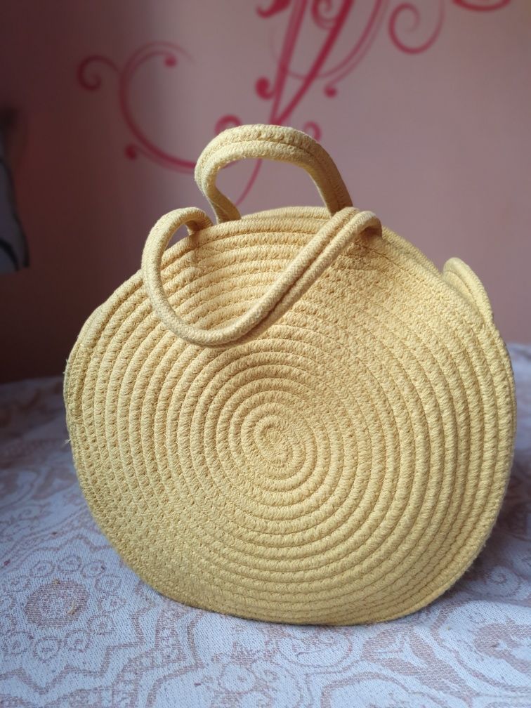Torebka boho, materiałowa, słonecznie żółta