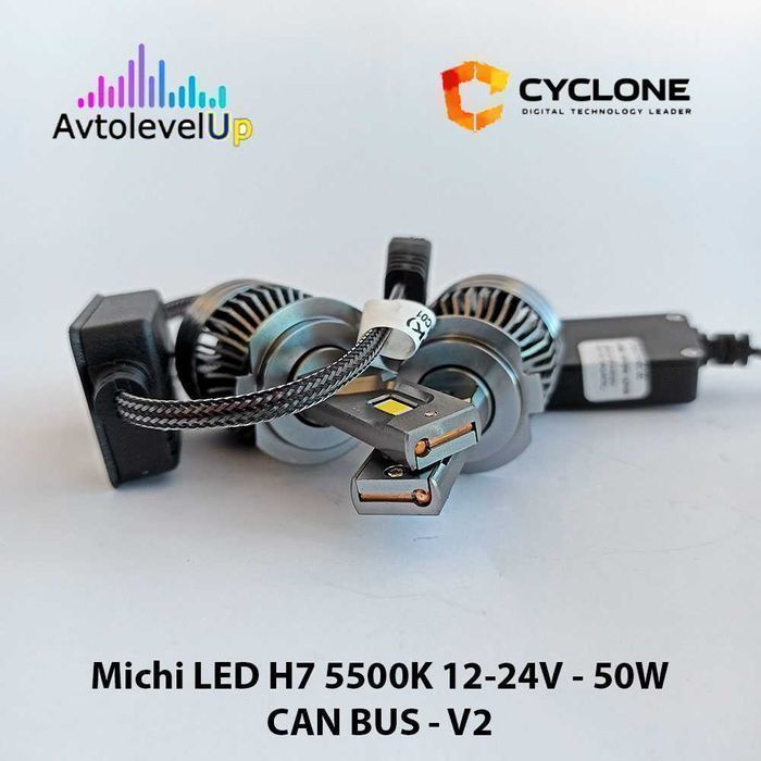 Комплект LED ламп Michi LED H7 5500K 12-24V 50W CAN V2 2шт. 24мес.