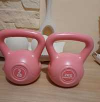 Nowe hantle kettlebell 2 szt x2 kg różowe kule abs