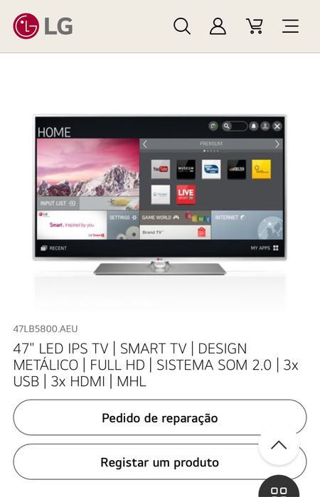 Televisao LG 47LB5800 smart tv led para trocar led