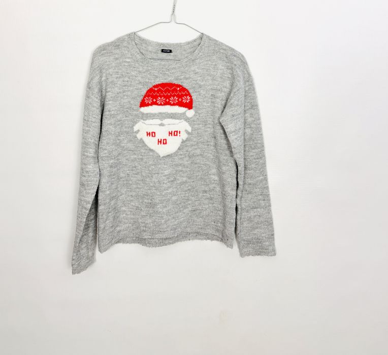 Szary świąteczny sweter z Mikołajem S 36