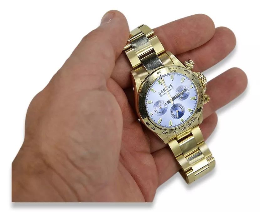Złoty zegarek męski 14k Geneve mw014ydbl&mbw017y z niebieską tarczą P