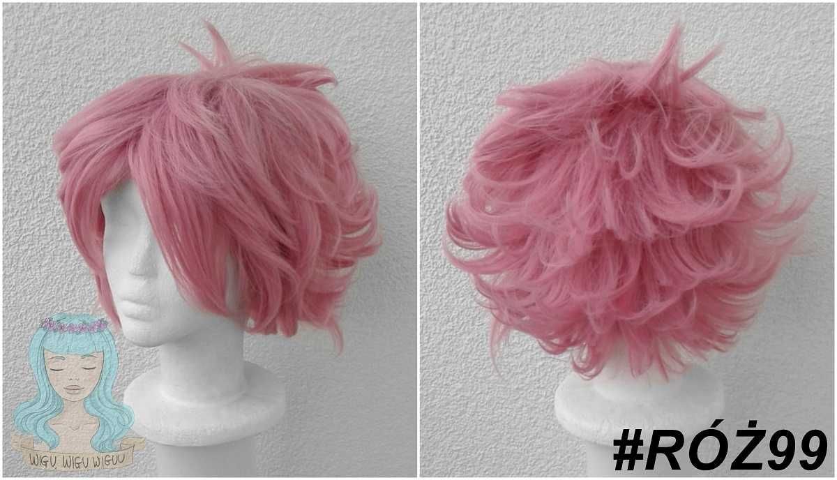 My hero academia Mina Ashido bnha cosplay wig krótka różowa z grzywką