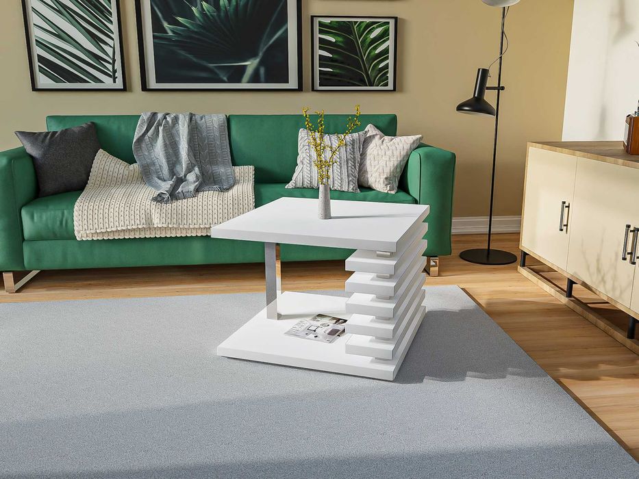 Stolik kawowy 60x60 do salonu dwupoziomowa ława na wysoki połysk