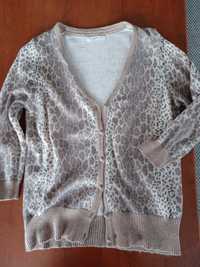 camelowy sweter, kardigan, panterka, angora, L