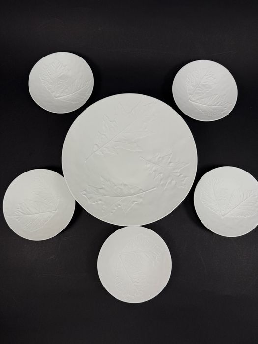 Zestaw 6 misek porcelana biskwitowa Hutschereuther liść