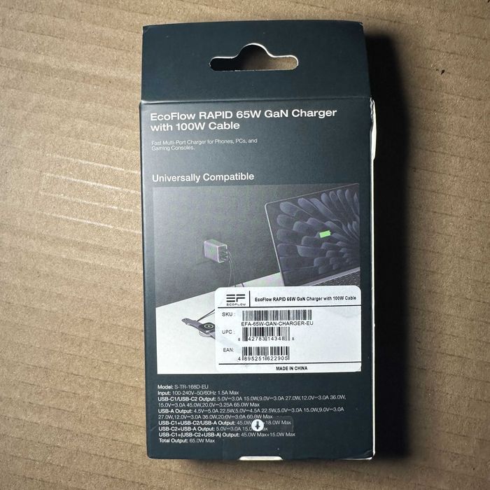 Зарядное устройство EcoFlow RAPID GaN Charger 65W с 100W кабелем!