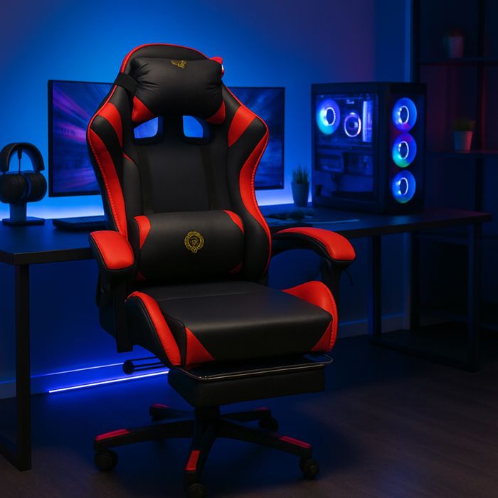 Геймерське крісло з ергономічними подушками + підставка для ніг висувн