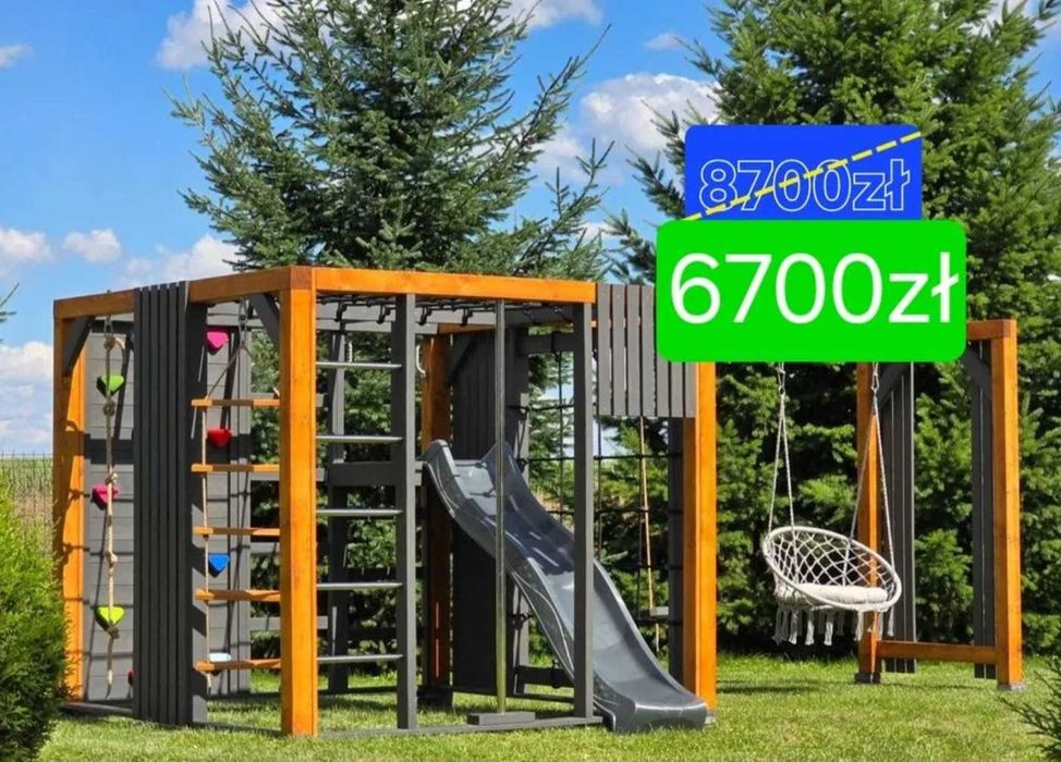 Nowoczesny plac zabaw - duży małpi gaj z huśtawkami, siłownia ogrodowa