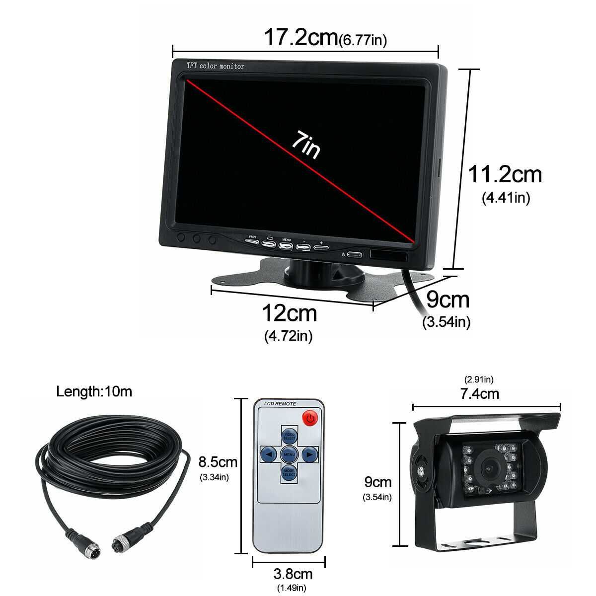 Monitor 7'' -2ch - 2 camaras , cabos de 10 m-4 pinos