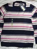 Sweter granatowy w paski, rozmiar L, Marks Spencer