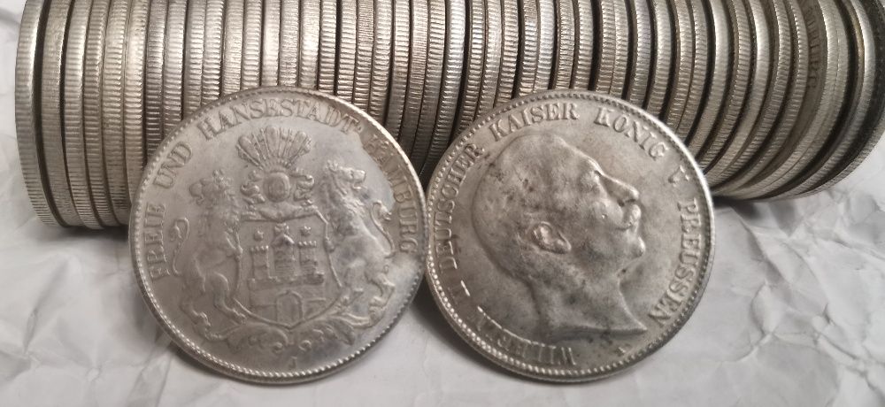 Monety Prusy Funf Mark 34 szt 1903 i 9 szt 1907 Przyciąga magnes.