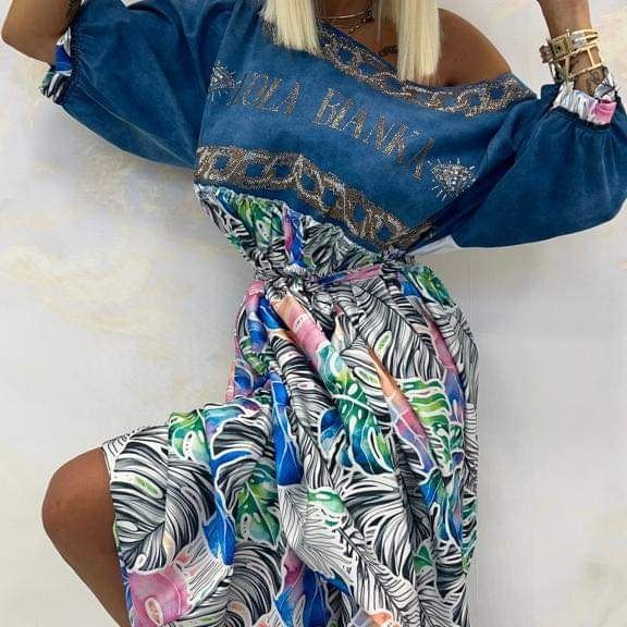 Elegancka sukienka jeans plus size logo Lola bianka