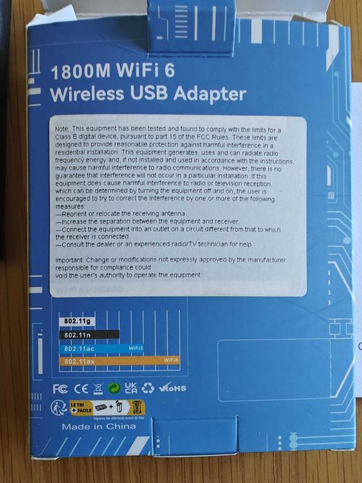 Adaptador USB WiFi 6 para PC - 1800Mbps