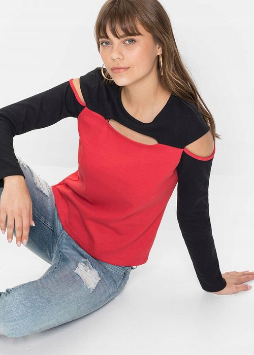 B.P.C czerwonoczarna bluzka z wycięciami ^40/42