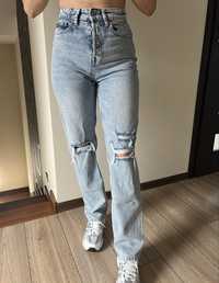 Spodnie jeansy niebieskie z dziurami wysoki stan nowe XS/34/6 H&M