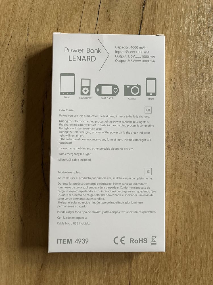 Lenard Power Bank, 4000 mAh, ladowarka solarna.