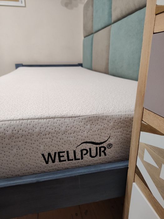 Łóżko z materacem wellpur materac 90x200, lite drewno