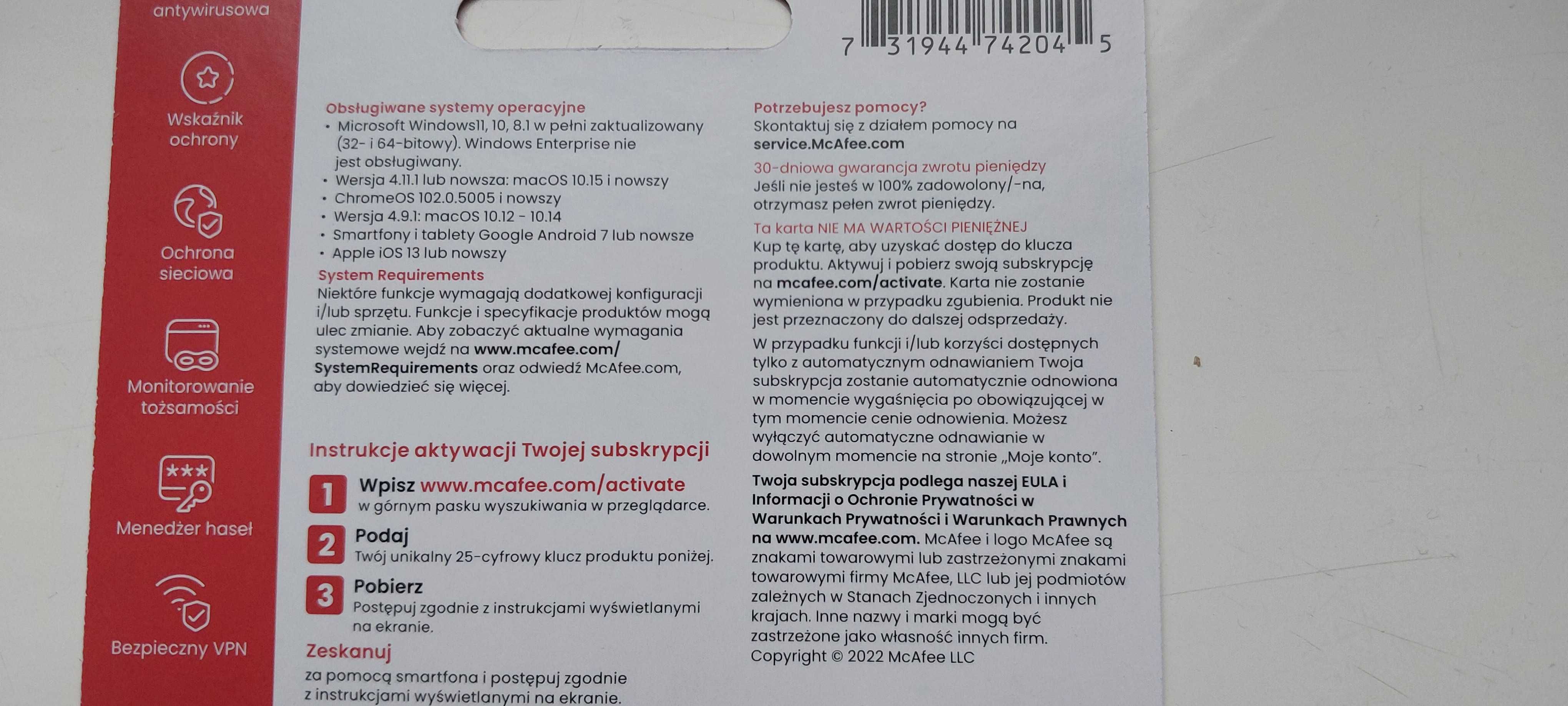 Antywirus McAfee na 1 rok Total Protection nie zamula komputera okazja