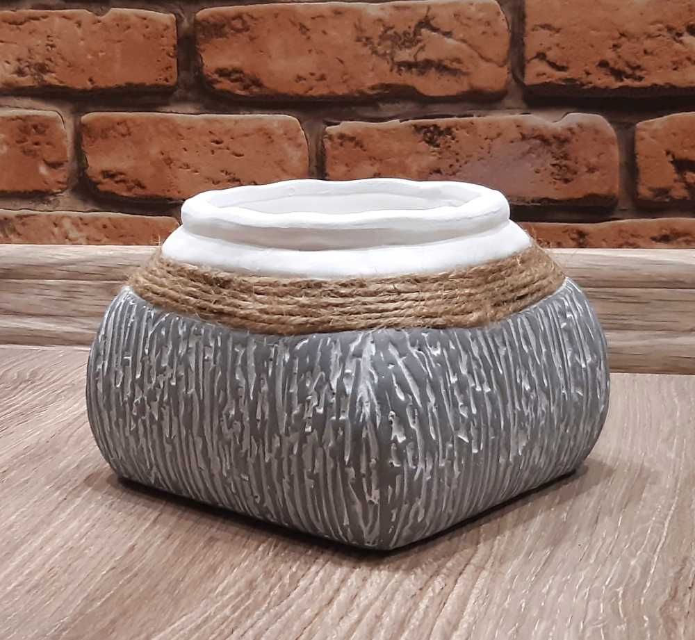 Osłonka ceramiczna szara doniczka na kwiaty dekoracyjna kwadratowa 13