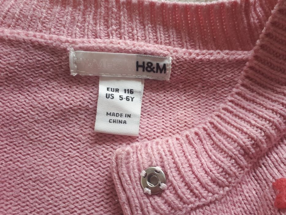 Sweter różowy wyszywany H&M roz.116