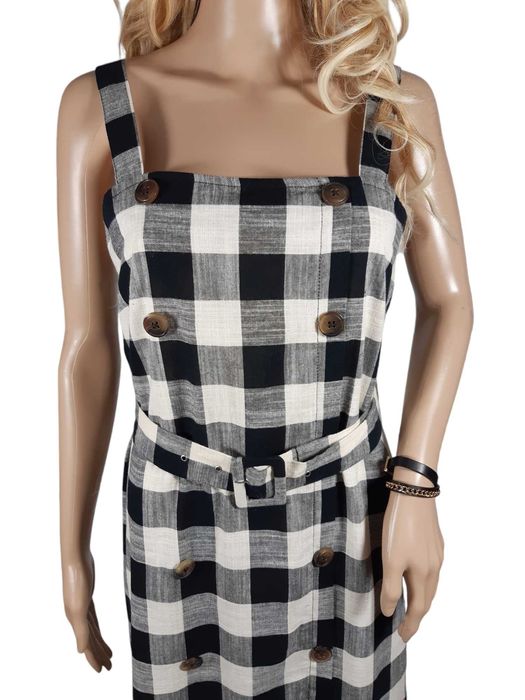 Nowa czarna ecru długa sukienka wzór w kratkę 40,L Primark bawełna