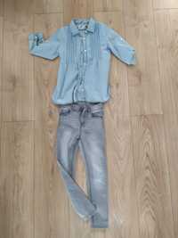 Zestaw, komplet spodnie i koszula jeansowa 122