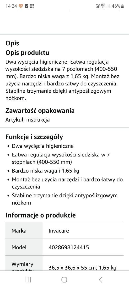 Taboret pod prysznic AQUATEC regulowana wysokosc