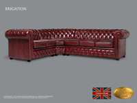 Sofá de canto,couro genuíno, 2H3 Chesterfield Brand , vermelho antigo