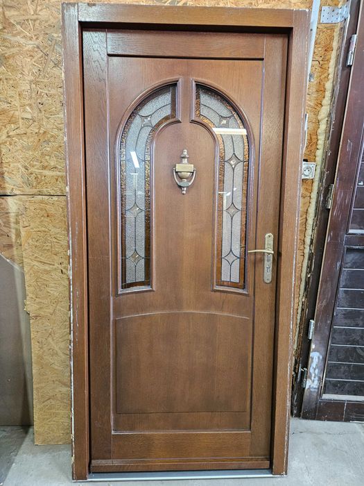 DRZWI Zewnętrzne Dębowe Drewniane Dąb Witraż Wejściowe 99x203cm