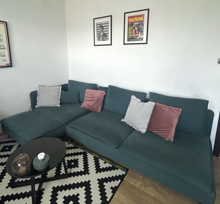 sofa 4 osobowa z szezlongiem, po renowacji tapicerskiej