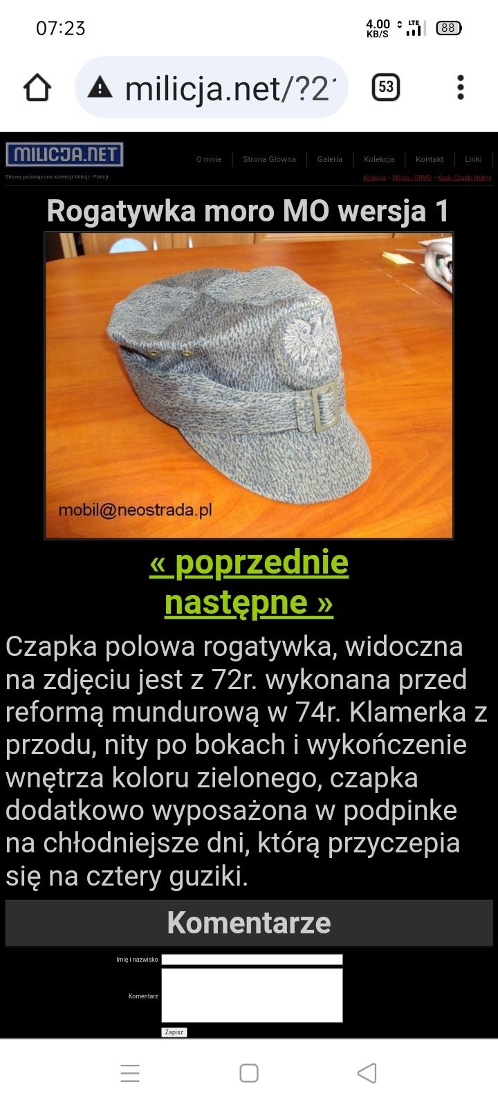 Czapka rogatywka ZOMO PRL milicja