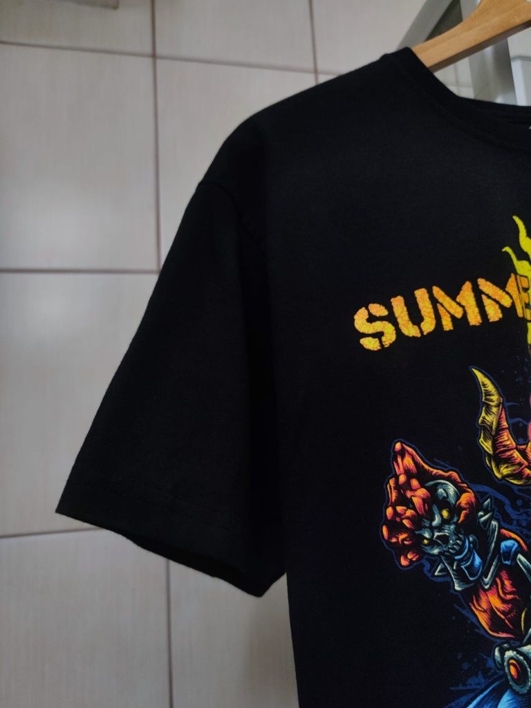 koszulka gildan czarna L print vintage retro drip bawełna premium