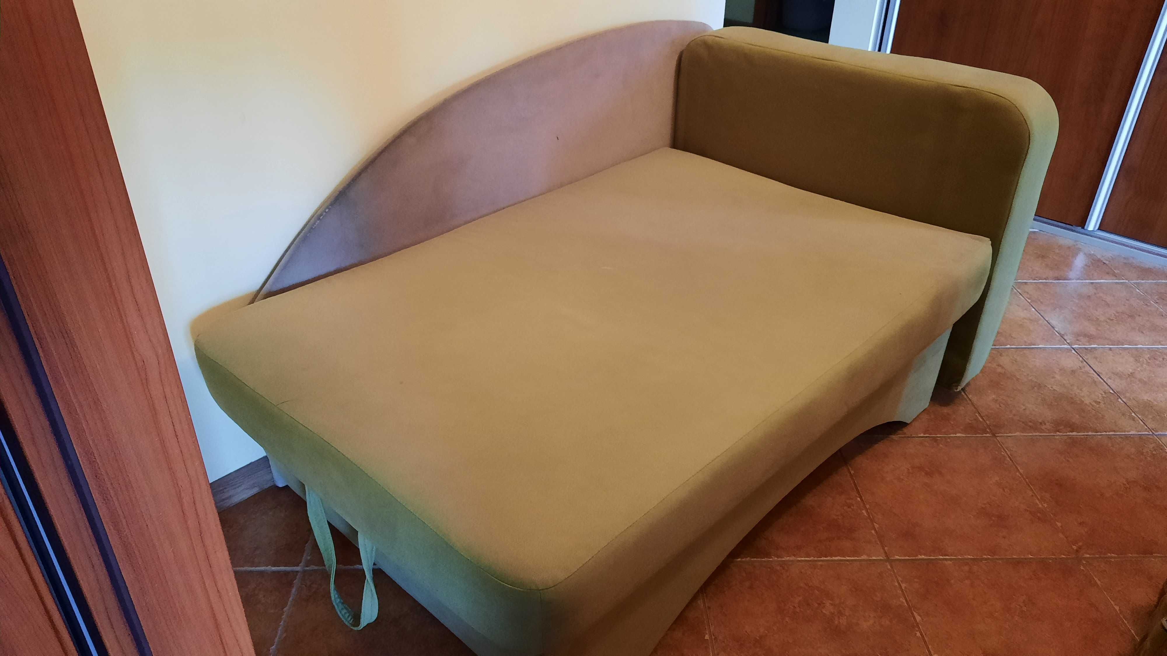 Sofa narożnik z pojemnikiem, młodzieżowa, dziecięca, zielona + popiel