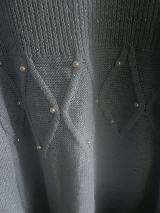 Nowa sukienka tunika blekitna sweterkowa z perelkami oversize