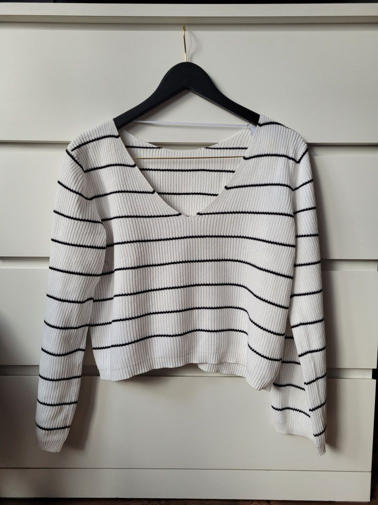 Sweter sweterek dekolt V 100% bawełna w paski VILA XS/S