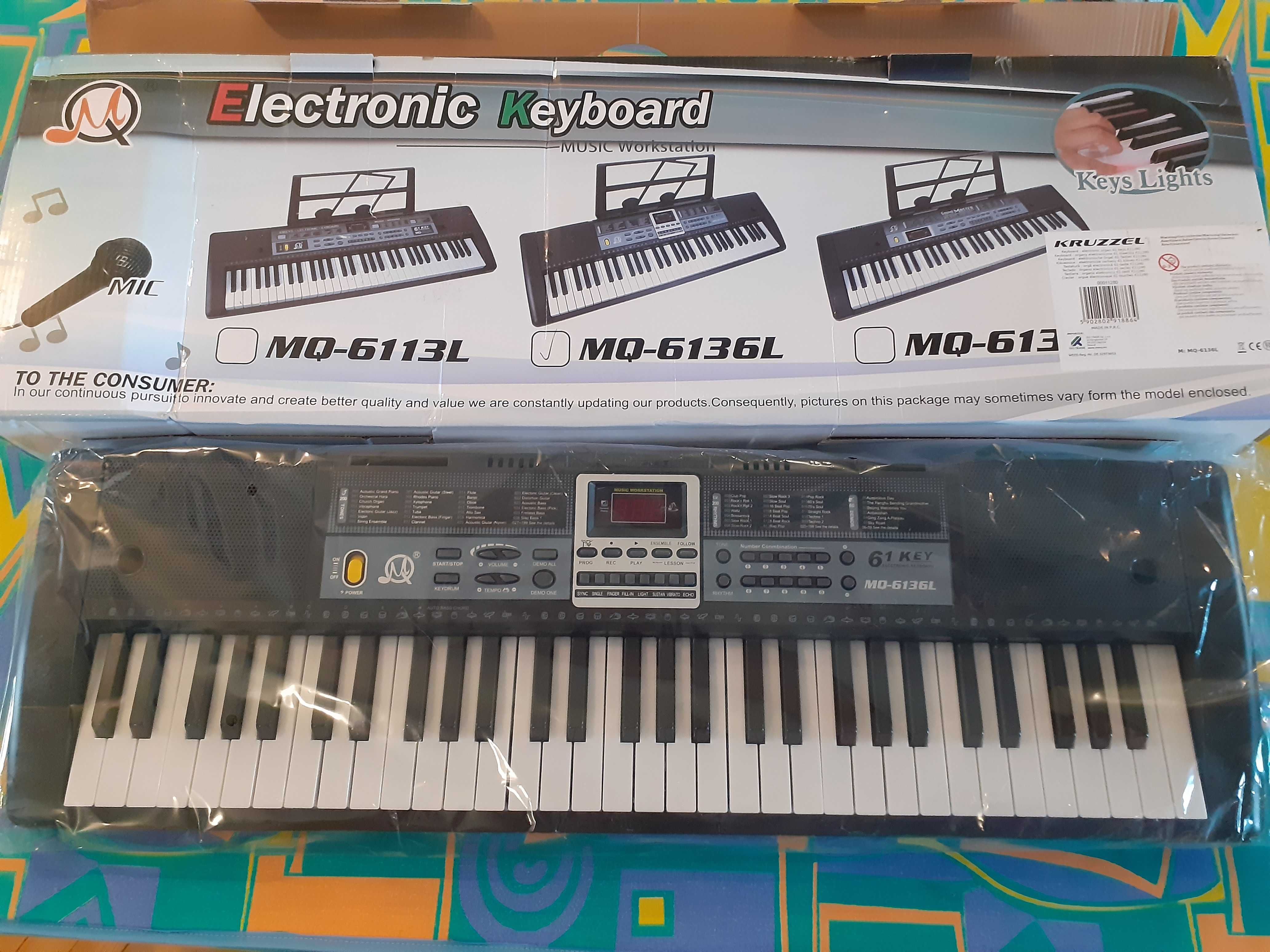 Детский игровой синтезатор, 61 клавиша, микрофон, зарядка, MQ6136