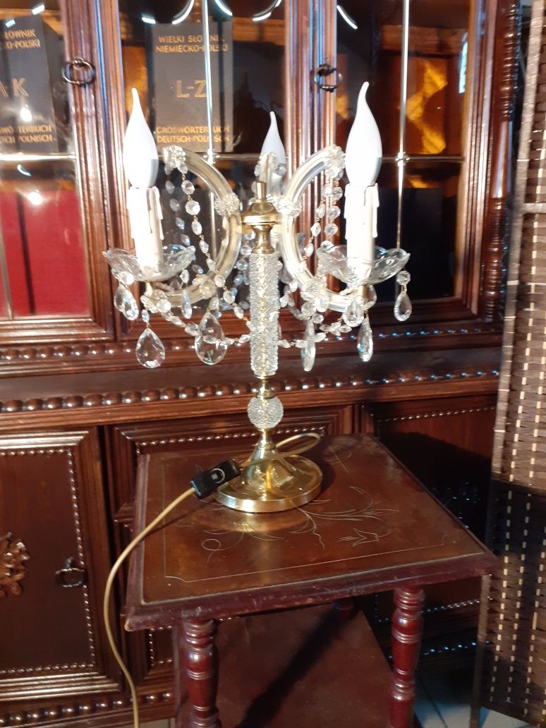 lampa nocna ANTYK stojąca mosiądz pokryty kryształem