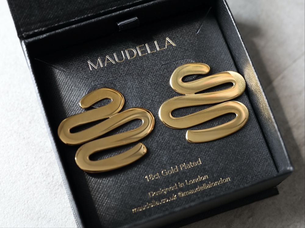 Maudella London 18K nowe pozłacane kolczyki premium w pudełku